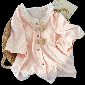 Πιτζάμες Ιαπωνικού Στυλ με θέμα την Αρκούδα για Γυναίκες, Καλοκαίρι 2025, με μαξιλαράκι στήθους, ενσωματωμένο κοντομάνικο, γλυκές και χαριτωμένες, κατάλληλες για χρήση σε εξωτερικούς χώρους, σετ ρούχων για το σπίτι