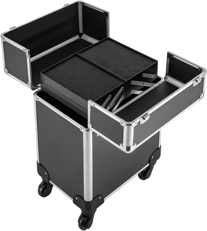 Kosmetinis makiažas Grožio nagų salonas Kirpėjo vežimėlio dėklas Plaukų stilistui Makiažas Nagų dėklas Juodas