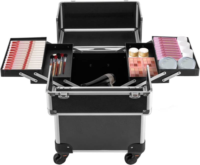 Kosmetinis makiažas Grožio nagų salonas Kirpėjo vežimėlio dėklas Plaukų stilistui Makiažas Nagų dėklas Juodas