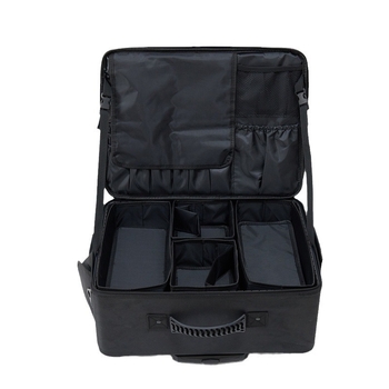 Pārrobežu mazumtirdzniecības profesionāla Oksfordas auduma kosmētikas somas ratiņi, slāņoti, lielas ietilpības tualetes piederumu uzglabāšanas auduma kaste, universāls ritenis