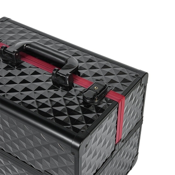 Μαύρο και κόκκινο κουτί μακιγιάζ από κράμα αλουμινίου, πολυστρωματικό κουτί μακιγιάζ, φορητό κουτί εργαλείων μακιγιάζ
