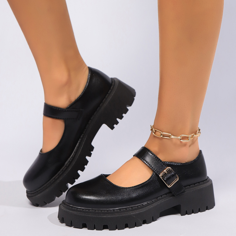 Mocasini cu cap rotund pentru comerț exterior 2025, pantofi mici din piele, culoare solidă, negru, temperament uniform, pantofi cu un singur strat, tendință temperament nou