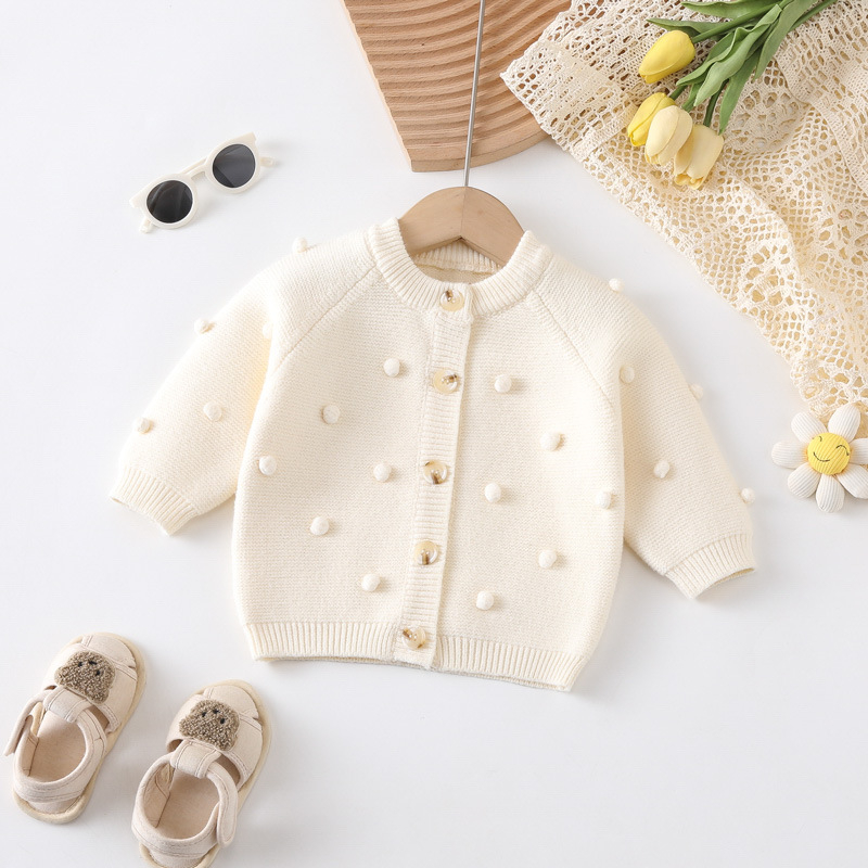 Cardigan decorativ cu mânecă raglan pentru fetițe, toamnă și iarnă, transfrontalier, ins, lucrat manual, cu minge, pentru bebeluși
