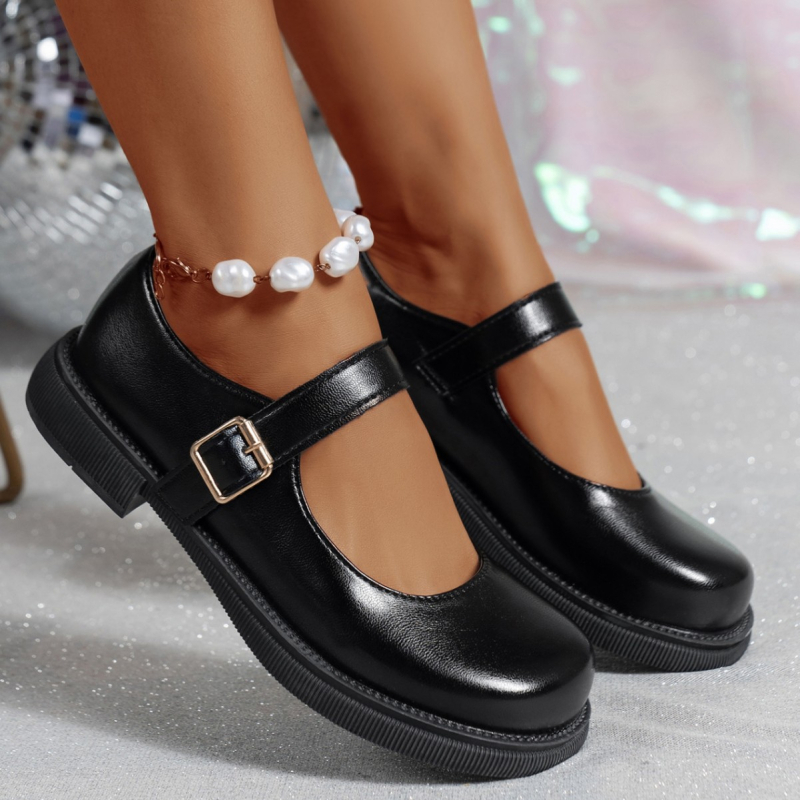 Mocasini cu cap rotund pentru comerț exterior 2025, pantofi mici din piele, culoare solidă, negru, temperament uniform, pantofi cu un singur strat, tendință temperament nou