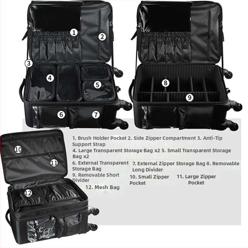 Професионален калъф за грим с голям капацитет, куфар за количка и кутия за съхранение на гримьор, многофункционална кутия за инструменти за татуировки и маникюр