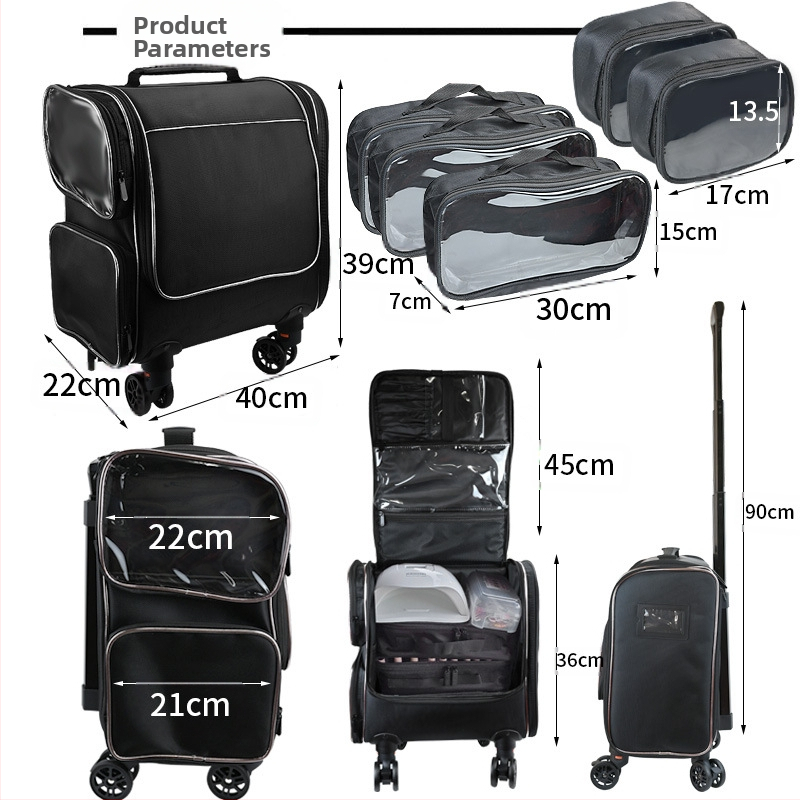 Кутия за козметика с количка, професионален гримьор, татуист, гримьор, кутия за инструменти от врата до врата, многослойна кутия за красота и нокти