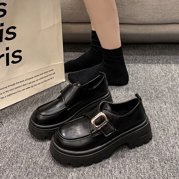 Mocasini cu talpă groasă, pantofi mici din piele cu cataramă de curea în stil britanic, pantofi la modă pentru femei, pantofi la modă pentru femei