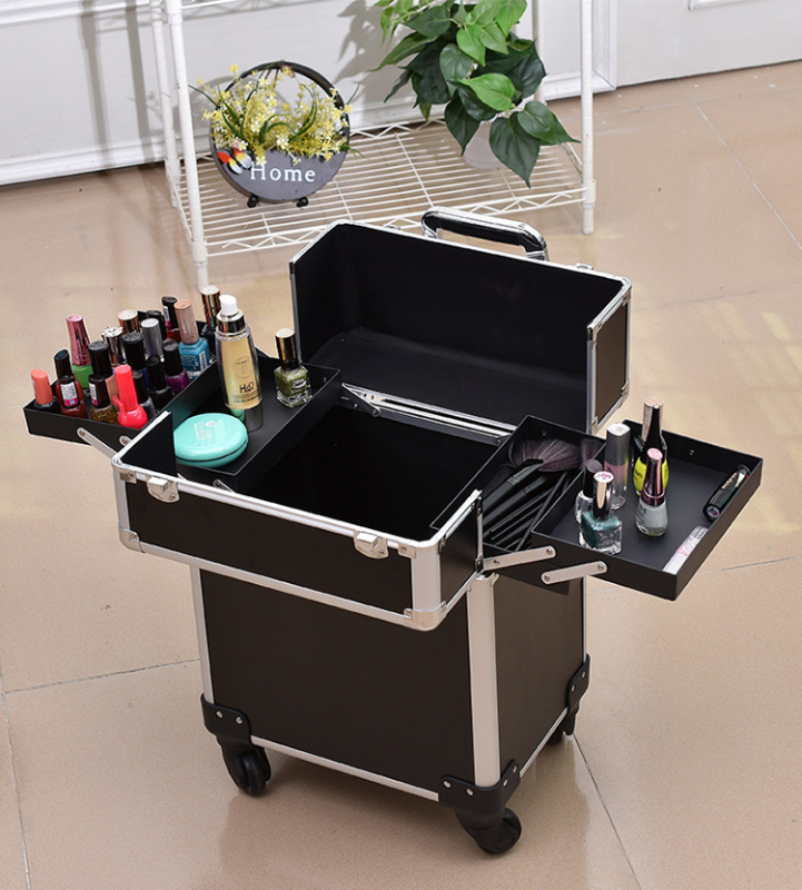 Naujas madingas universalus ratukų vežimėlis su daugiasluoksniu kosmetikos dėklu, didmeninė prekyba tatuiruotės kirpyklos įrankių dėže, didmeninė prekyba
