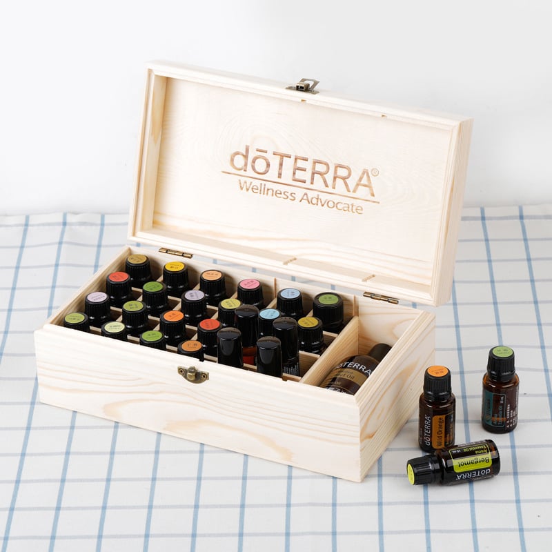 Dōterra Dotteri ēterisko eļļu koka kastīte uzglabāšanai 32 režģu ēterisko eļļu displeja kastīte uzglabāšanai Ēterisko eļļu koka kastīte iepakojumam