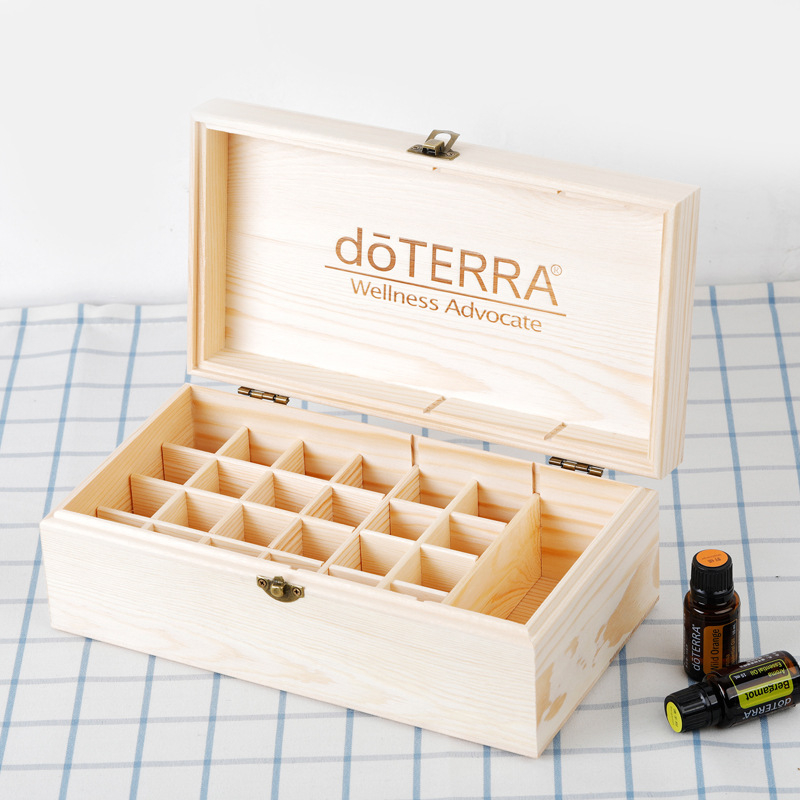 „Dōterra Dotteri“ eterinių aliejų medinė dėžutė, 32 grotelių eterinių aliejų laikymo dėžutė, eterinių aliejų medinė pakuotė