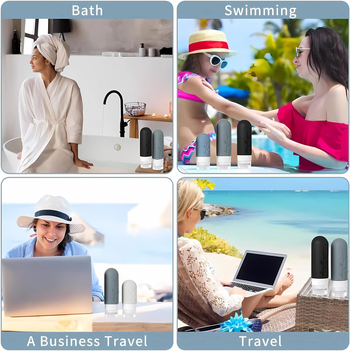 Kelioniniai tualetiniai reikmenys, sandarus silikoninis indelis, šampūnas, kondicionierius, lengvai spaudžiamas, nešiojami kelionių reikmenys