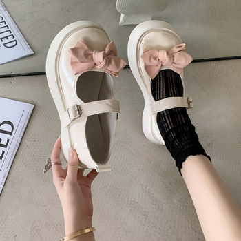 Nauji, universitetinio stiliaus, maži, odiniai moteriški bateliai, 2025 m. pavasario ir vasaros, su lanku, didelėmis galvutėmis, platforminiai, apvalios galvutės, Mary Jane bateliai.