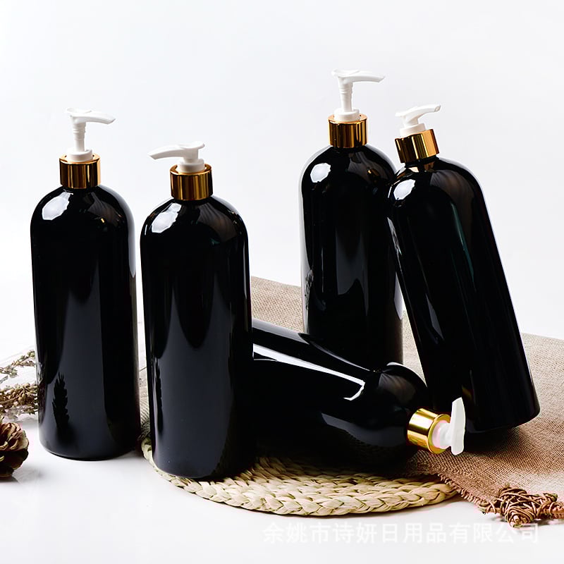 1000 ml apaļa plecu mājdzīvnieku plastmasas pudele ar 28 zobiem L08 anodēta alumīnija losjona sūkņa kosmētikas apakšpudele