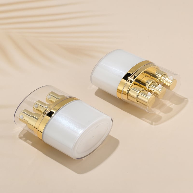 15 ml vakuuma pudele ar akrila trīs tūbiņu Essence pudeles acu krēmam, pārnēsājama kosmētika, ceļojumu iepakojums, plastmasas pudele