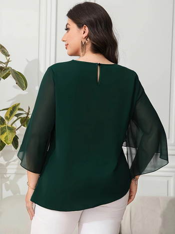 Tarpvalstybiniai Europos ir Amerikos drabužiai „Amazon“ elegantiški madingi laisvalaikio elegantiški didelio dydžio šifono marškinėliai su žiedlapių rankovėmis trumpomis rankovėmis