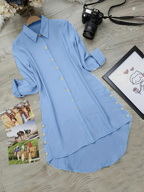 Независима станция Aliexpress Amazon Популярна ежедневна риза с дълъг ръкав и копчета за жени