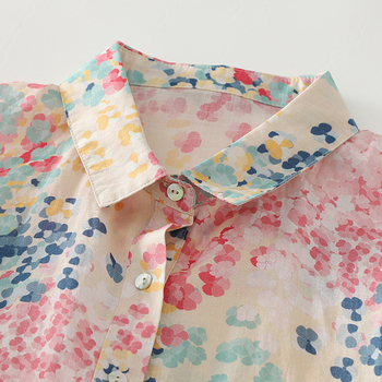 Real Shot 2025 Пролетно-лятна тънка памучна и ленена художествена свободна риза с дълъг ръкав и флорален принт с цвят макарон за жени