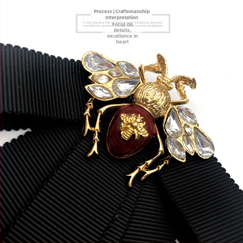 Kórejský retro zliatinový streamer s čiernou mašľou, včelia brošňa pre mužov a ženy v preppy štýle, motýlik, oblečenie, doplnky