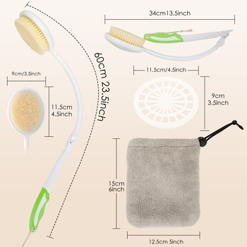 Nuimamas vonios šepetys senyvo amžiaus žmonėms, skirtas stuburo skausmui, laisvų rankų, rankų darbo, juosmens kėlimui, patogus minkštų plaukų, lenktos rankenos vonios šepetys su rankšluosčiu
