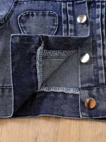 Casual Fashion Φθινόπωρο σε σχήμα καρδιάς με κοντό μακρύ μανίκι για πέτο, παιδικό μπουφάν τζιν για βρέφη και μωρά