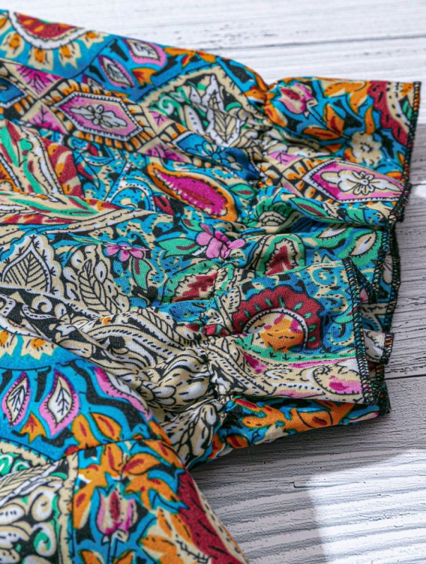 Европейски и американски трансграничен Amazon Дамски топ с къс ръкав и щампи в западен стил с щампа, широки рамене и европейски и американски стил за пътуване до работа