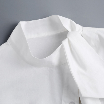 2023 ακανόνιστος πλαϊνός κόμπος ψεύτικου γιακάς χαριτωμένο λευκό βαμβακερό πουκάμισο ψεύτικο γιακά