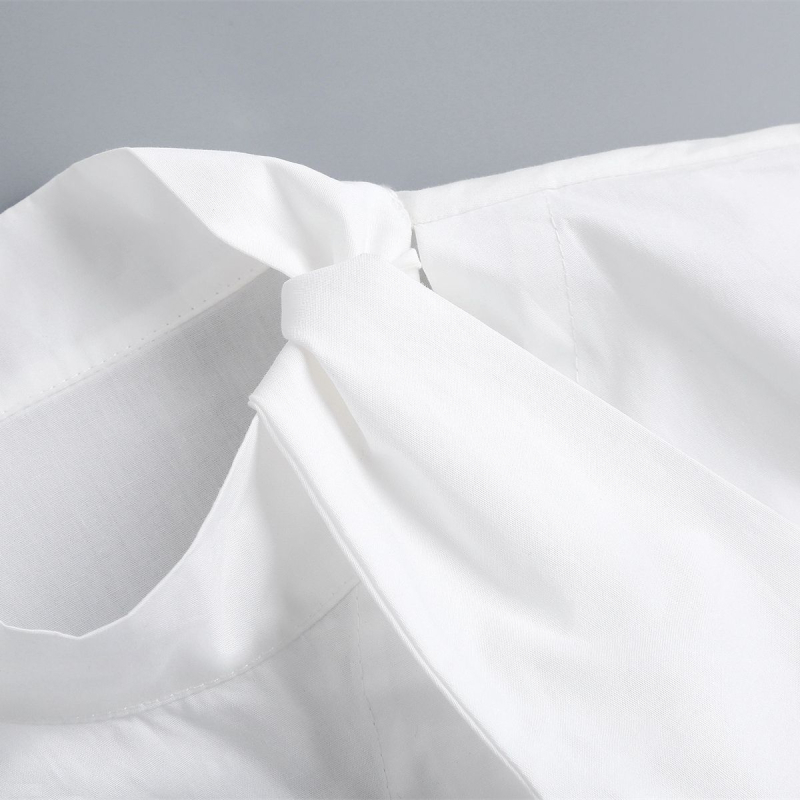 2023 m. netaisyklingo šoninio mazgo su netikra apykakle mieli balti medvilniniai marškiniai su netikra apykakle