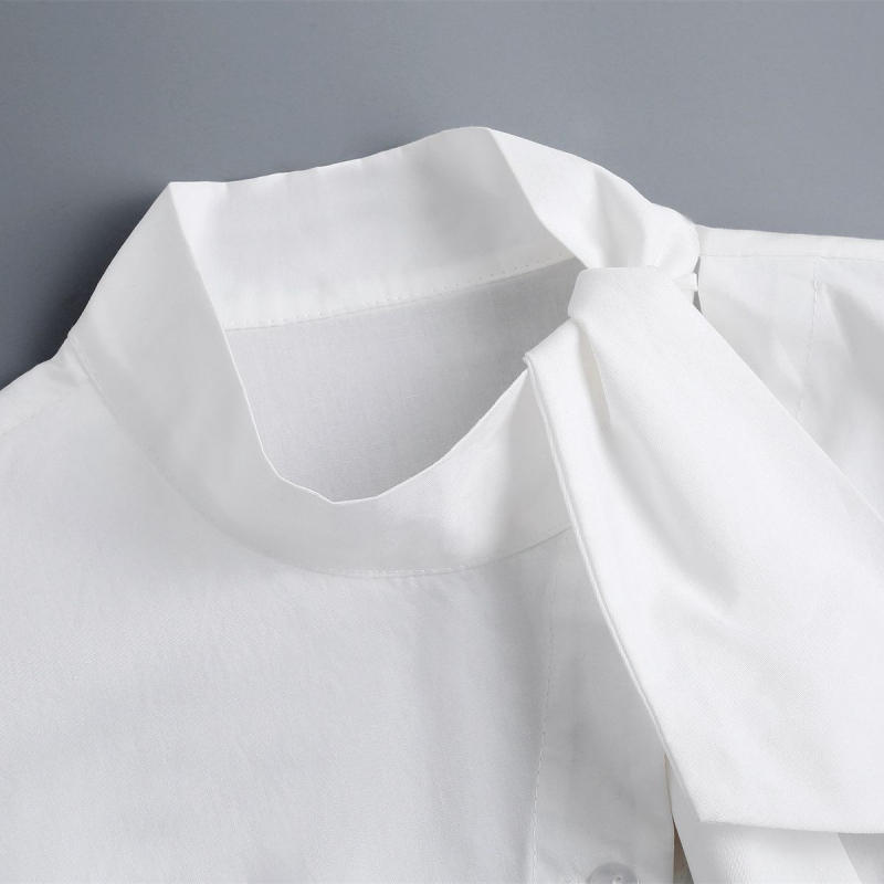 2023 m. netaisyklingo šoninio mazgo su netikra apykakle mieli balti medvilniniai marškiniai su netikra apykakle