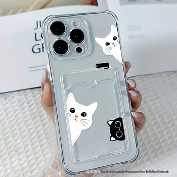 Carcasă de telefon mobil cu suport pentru carduri Promax, tip pisică alb-negru, potrivită pentru iPhone 11/12/13Mini, Apple 14/15/16