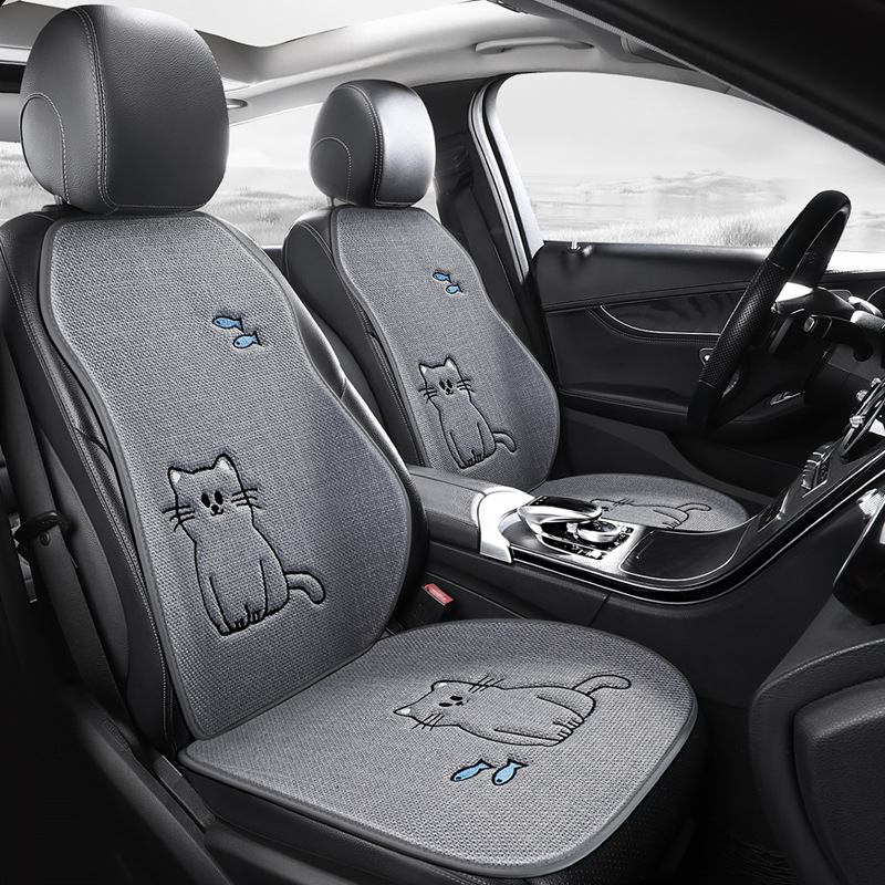 Četru sezonu universāls lina automašīnas sēdekļa spilvens, daudzdaļīgs komplekts piecām sēdvietām ar atzveltni, viegli uzstādāms spilvens, kvadrātveida spilvens, vēss un elpojošs