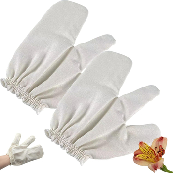 1/2 Ръкавици за масаж от сурова коприна 100 копринени ексфолиращи ръкавици за вана с два пръста, четка WT01