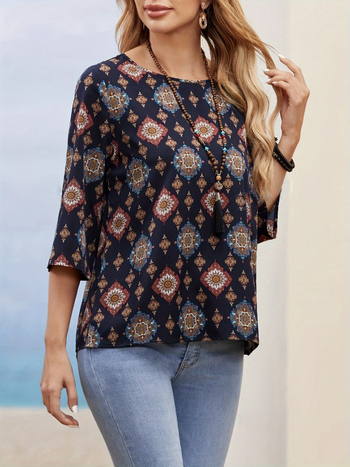 2025 m. vasaros naujo stiliaus stilinga ir kvėpuojanti palaidinė su 3/4 rankovėmis, pasižyminti stilingu ir profesionaliu įvaizdžiu kelionėms į darbą ir atgal.