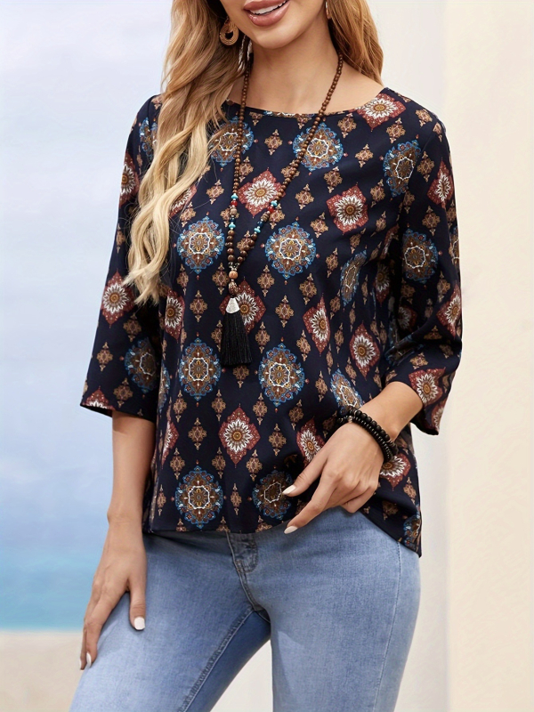 2025 m. vasaros naujo stiliaus stilinga ir kvėpuojanti palaidinė su 3/4 rankovėmis, pasižyminti stilingu ir profesionaliu įvaizdžiu kelionėms į darbą ir atgal.