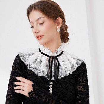 Γαλλικό ρετρό δαντελένιο σάλι με διπλό κορδόνι και διακοσμητικό γιακά Noble Princess Collar, γυναικείο ψεύτικο γιακά με αυτί