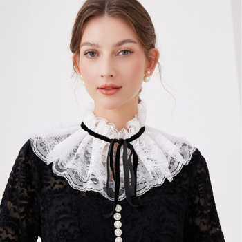 Γαλλικό ρετρό δαντελένιο σάλι με διπλό κορδόνι και διακοσμητικό γιακά Noble Princess Collar, γυναικείο ψεύτικο γιακά με αυτί