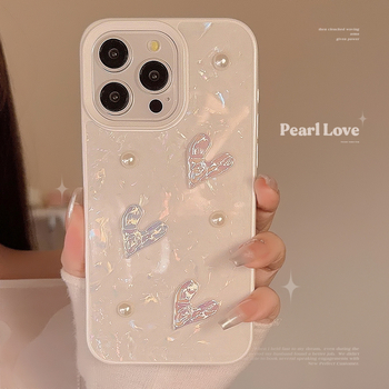 Trojrozmerný puzdro na mobil s perlou Love Pearl pre iPhone 16 a Apple 15, 11 a 14, ProMax Dream Shell a 12, Fairy