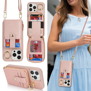 Θήκη χιαστί με φερμουάρ για iPhone 16/15Pro Max 14/13/12 με θήκη για κάρτα-δαχτυλίδι