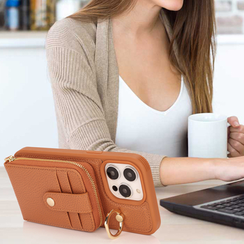 Θήκη χιαστί με φερμουάρ για iPhone 16/15Pro Max 14/13/12 με θήκη για κάρτα-δαχτυλίδι