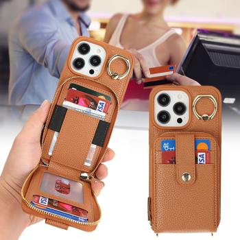Θήκη χιαστί με φερμουάρ για iPhone 16/15Pro Max 14/13/12 με θήκη για κάρτα-δαχτυλίδι