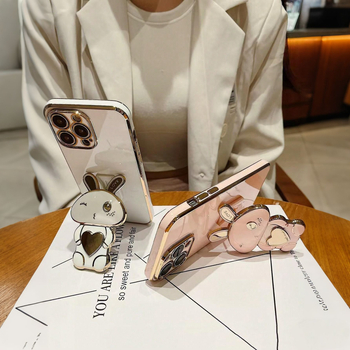 Izsmalcināts, radošs rozā truša statīva iPhone maciņš