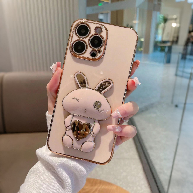 Carcasă iPhone rafinată cu suport roz pentru iepure creativ
