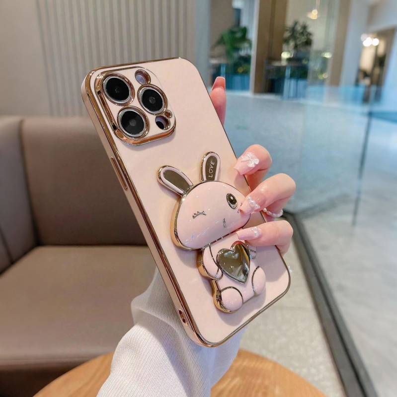 Izsmalcināts, radošs rozā truša statīva iPhone maciņš