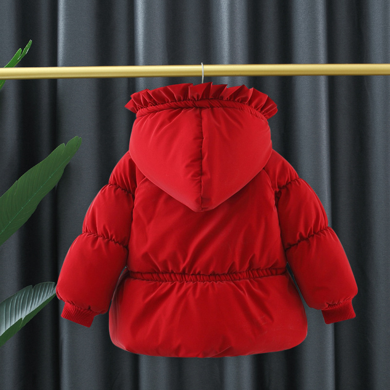 Dječja odjeća za djevojčice s pamučnom podstavom Dječja godišnja odjeća s flis podstavom, debela pamučna jakna s kapuljačom za bebe, crvena, vesela jakna s kapuljačom 4578