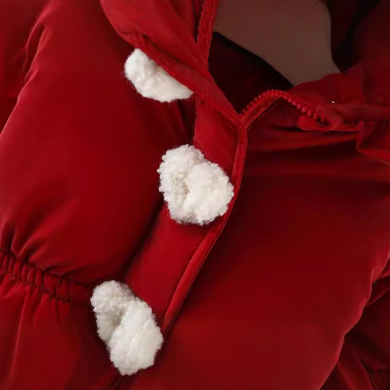 Dječja odjeća za djevojčice s pamučnom podstavom Dječja godišnja odjeća s flis podstavom, debela pamučna jakna s kapuljačom za bebe, crvena, vesela jakna s kapuljačom 4578