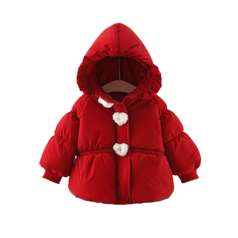 Dječja odjeća za djevojčice s pamučnom podstavom Dječja godišnja odjeća s flis podstavom, debela pamučna jakna s kapuljačom za bebe, crvena, vesela jakna s kapuljačom 4578