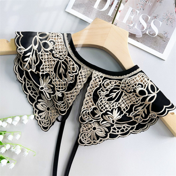 Διασυνοριακό ζεστό ψεύτικο κολάρο με μαύρη αντίθεση κεντημένο κοίλο κολάρο με λουλούδια πουκάμισο με κορδόνια, σάλι για τα μαλλιά