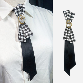 Madingi europietiški ir amerikietiški retro stiliaus juodi „Houndstooth“ stiliaus kaspino, bitės dizaino nišiniai marškiniai be mazgo moteriški kaklaraiščiai