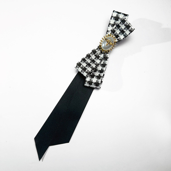 Madingi europietiški ir amerikietiški retro stiliaus juodi „Houndstooth“ stiliaus kaspino, bitės dizaino nišiniai marškiniai be mazgo moteriški kaklaraiščiai