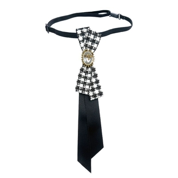 Madingi europietiški ir amerikietiški retro stiliaus juodi „Houndstooth“ stiliaus kaspino, bitės dizaino nišiniai marškiniai be mazgo moteriški kaklaraiščiai