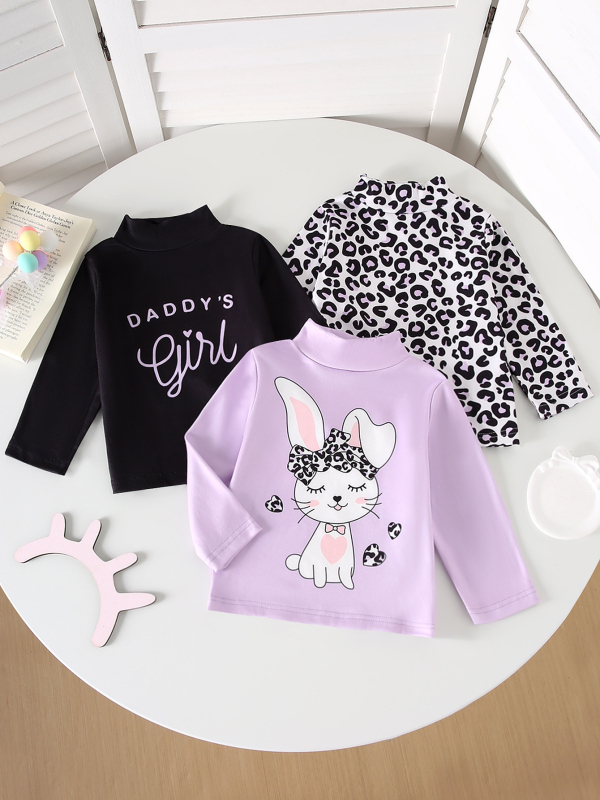 Jesenski i zimski set od tri dijela za djevojčice s crtanim zecom i leopard printom